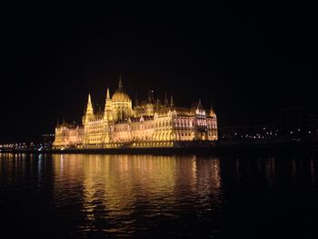 Illuminated buildings at night