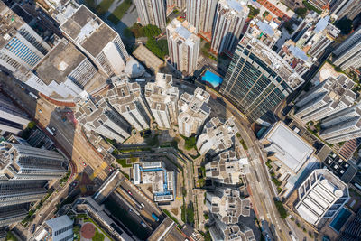 High angle view of buildings in city