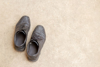 High angle view of shoes on floor