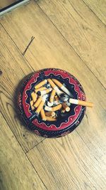 High angle view of dessert on table