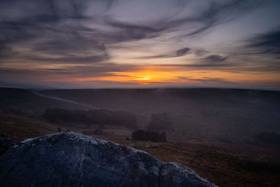 Scenic view of landscape against sky during sunset