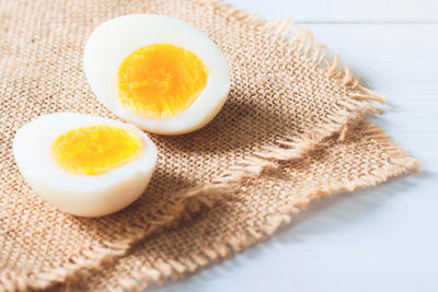 High angle view of breakfast served on table