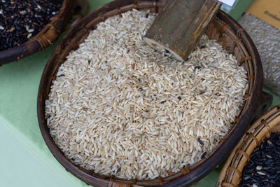 High angle view of bread in basket