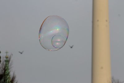 Low angle view of bubbles against sky