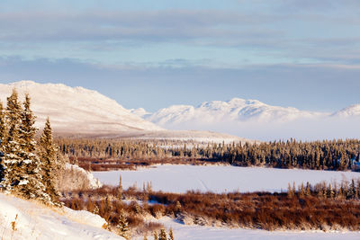 Scenic view of snowcapped mountains against sky