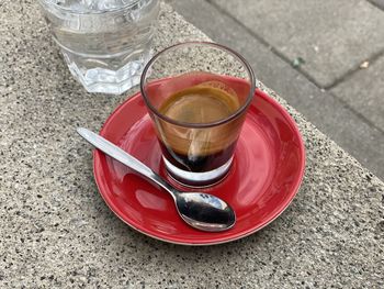 High angle view of coffee cup on table espresso