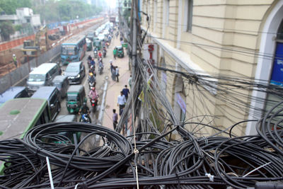 High angle view of cars on street in city