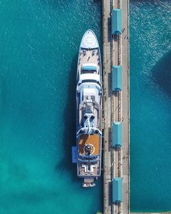 High angle view of ship sailing on sea