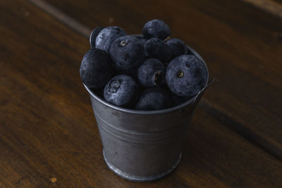 High angle view of fruits in bowl on table