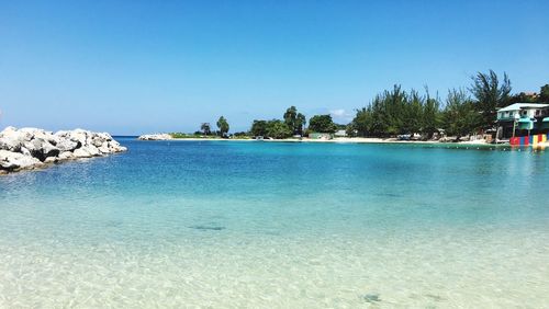 Scenic view of calm sea against clear sky