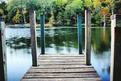 Wooden pier over lake