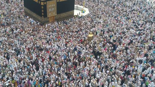 High angle view of group of people in park