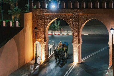 People on illuminated street at night