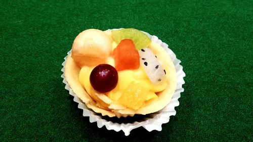 High angle view of dessert on table