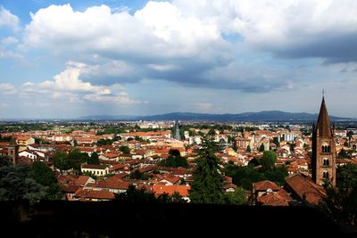 High angle view of townscape against sky