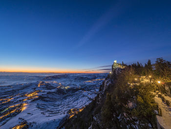 Scenic view of sea against clear sky during winter