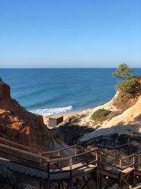 Scenic view of sea against clear blue sky