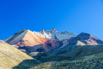 Scenic view of mount tunupa against clear blue sky on sunny day