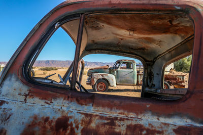 Close-up of abandoned car