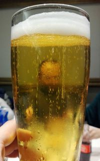 Close-up of beer glass