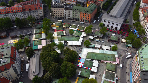 High angle view of buildings in city