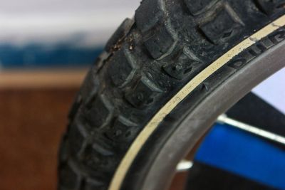 Close-up of tire in boat