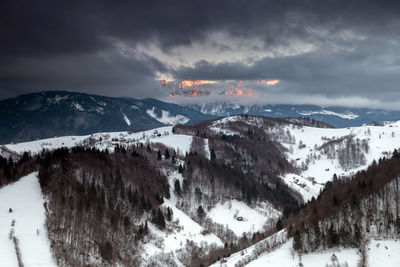 Panoramic view of snowcapped mountains against sky