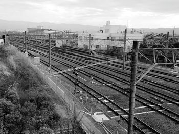 High angle view of railroad tracks against sky