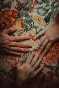 Close-up of hands touching flowers