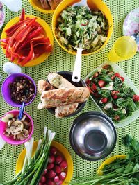 High angle view of food on table