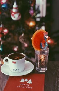 Close-up of coffee cup on table