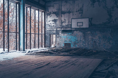 Interior of abandoned sports court