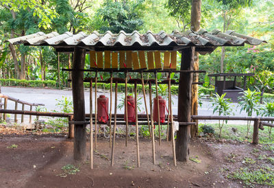 Gazebo in park against building