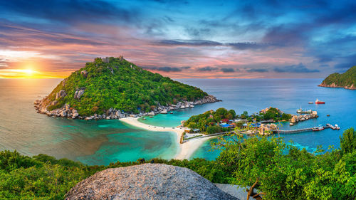 Scenic view of sea against sky during sunset