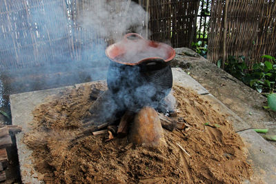 Full length of young woman standing by fence