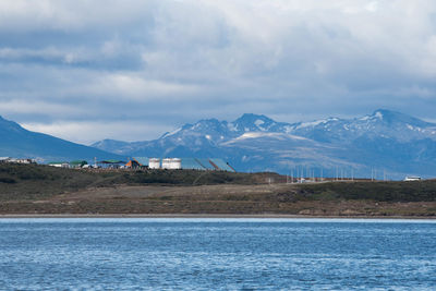 Scenic view of snowcapped mountains against sky