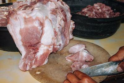 Close-up of meat on barbecue grill