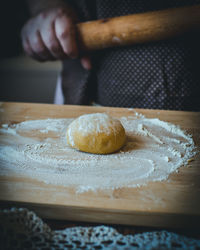 Close-up of person preparing food