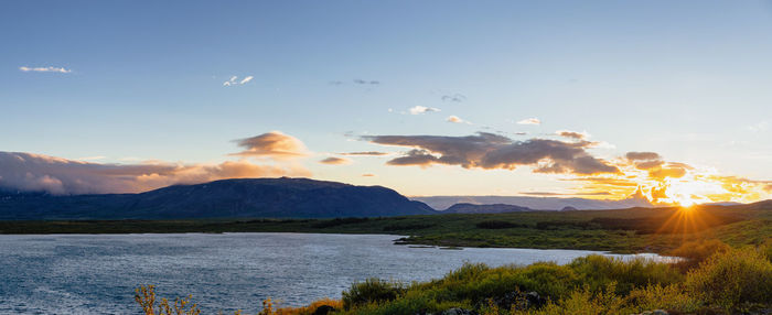 Scenic view of lake against sky during sunset