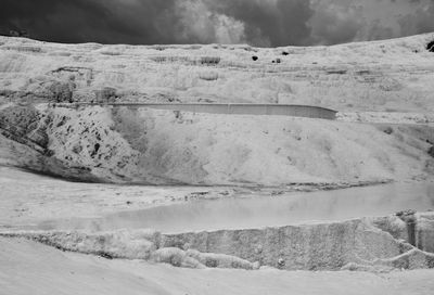 Scenic view of land against sky during winter