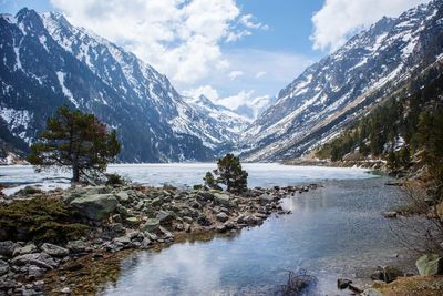 Scenic view of snowcapped mountains against sky