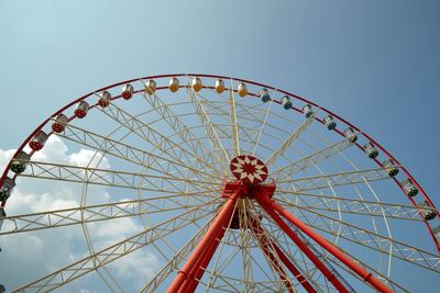 Low angle view of ferris wheel against cloudy sky