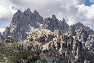 Scenic view of mountains against cloudy sky