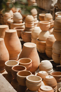 Close-up of pots for sale