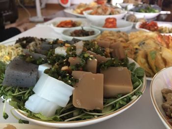 Close-up of served food in plate