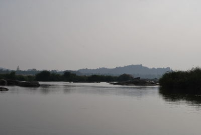 Scenic view of lake against clear sky