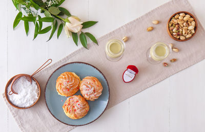 High angle view of food on table