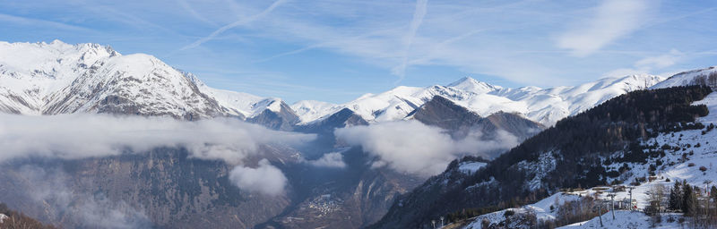 Scenic view of snowcapped mountains against sky