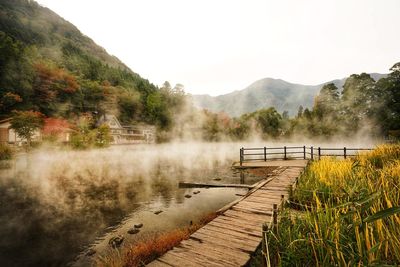 Scenic view of lake against clear sky