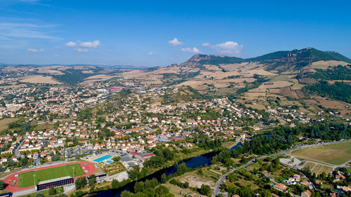 High angle view of townscape against sky